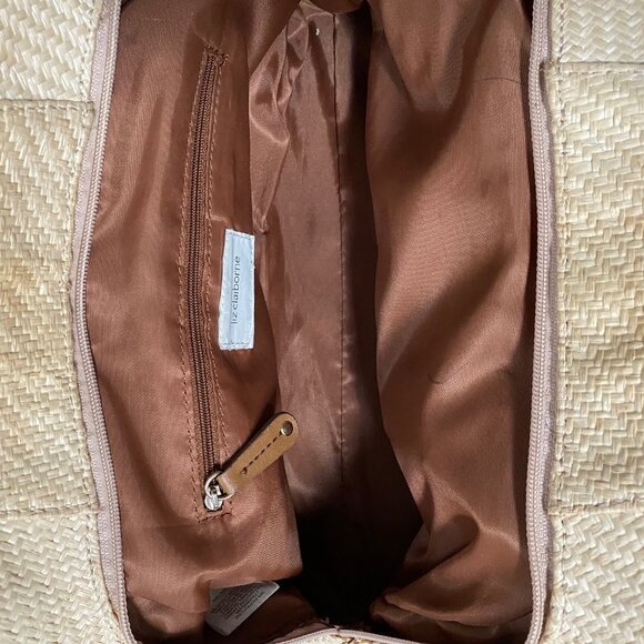 Liz Claiborne Vintge Woven Cream and Tan Leather Tote Bag - Picture 7 of 12